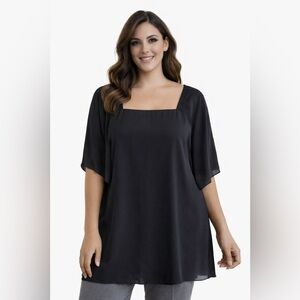 Worthington Black Short Sleeve Tie Waist Blouse